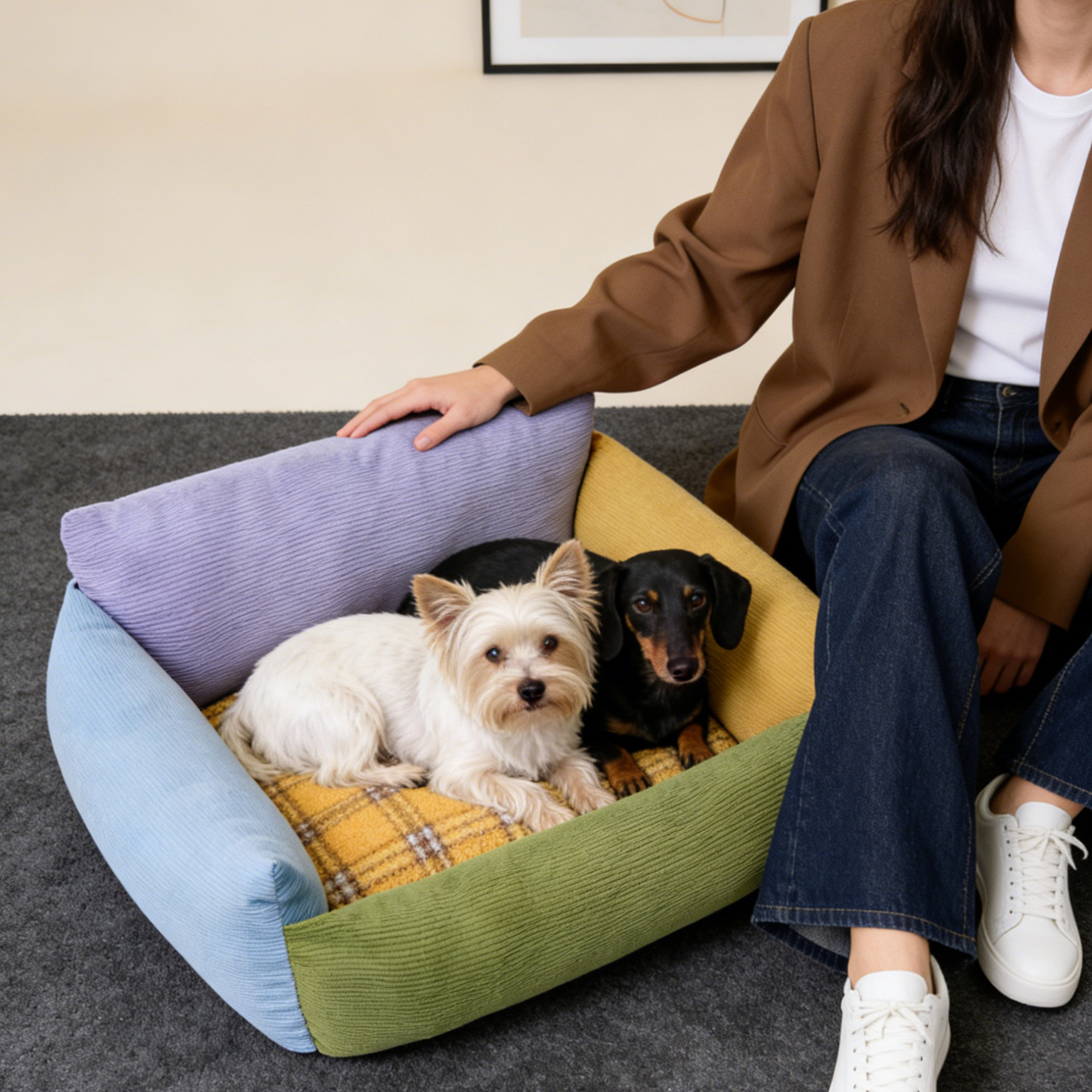 多色拼接方形狗窝小型犬宠物沙发四季通用保暖舒适狗屋