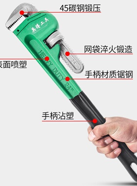 安装钳管钳扳手工具重型Pipe Wrench水管钳8寸12寸管道扳手钳子