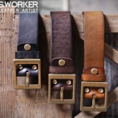 2026美式 纯铜扣扣头针扣手工意大利真皮 复古加厚头层牛皮皮带男士