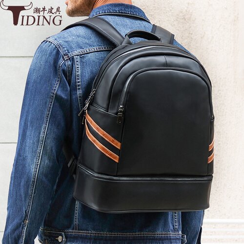 2026春夏潮牛跨境牛皮双肩包户外独立鞋仓干湿分离健身背包真皮