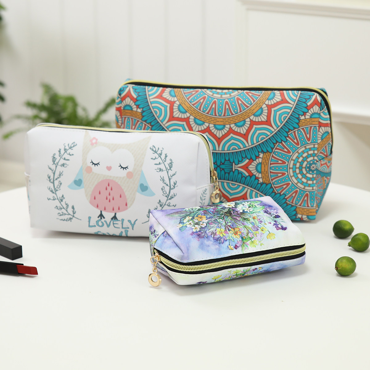韩版彩色印花PU化妆包外出旅行大容量防水洗漱包护肤品彩妆收纳袋