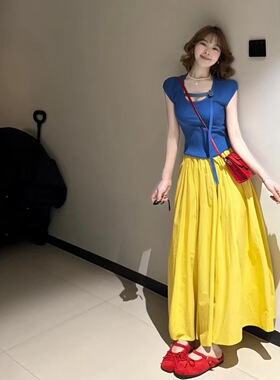 克莱因蓝修身掐腰设计短袖T恤女2026新款夏季高级小众不撞款上衣