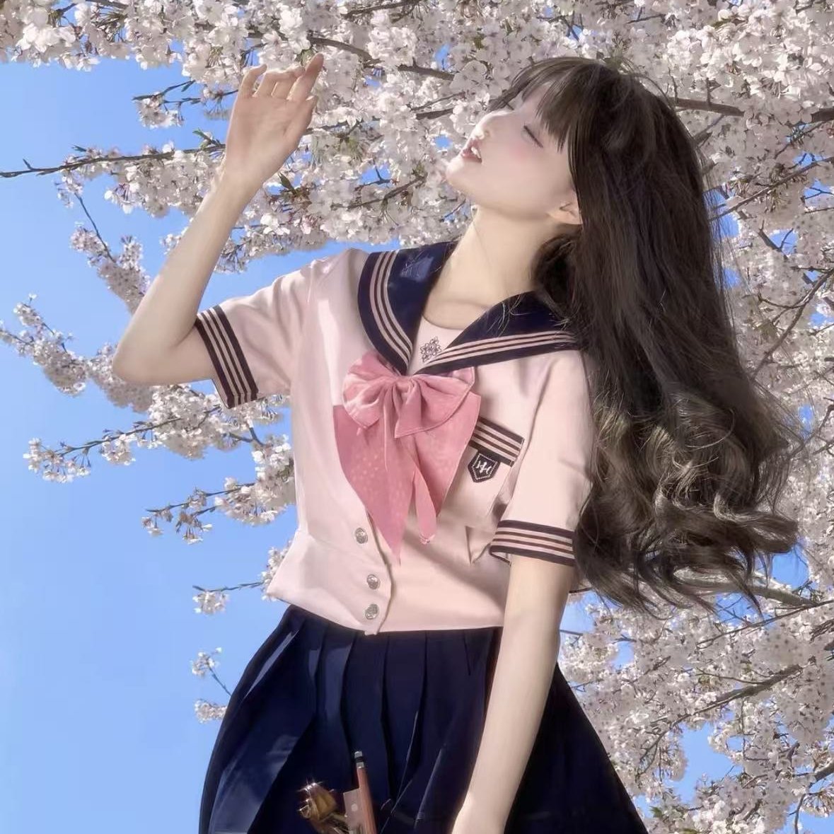 jk制服套装裙子水手服原创正版学院风海军风氛围感粉色夏小个子女