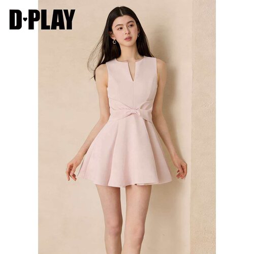 DPLAY2026年夏季白色连衣裙立体蝴蝶结收腰A字裙小个子短裙连衣裙