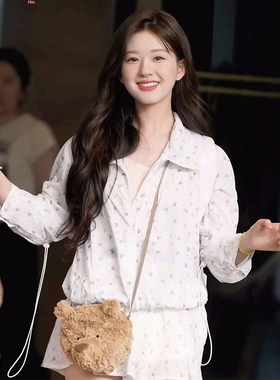 碎花防晒衣套装小清新减龄长袖女2025年春夏季衬衫短裤两件套百搭