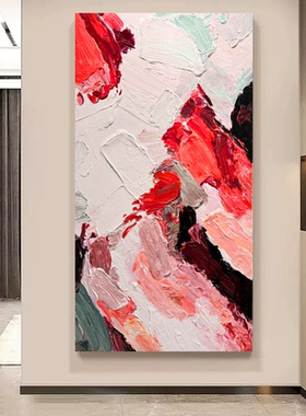 MHD手绘油画红色轻奢抽象画沙发大厅艺术客厅装饰画玄关沙发挂画