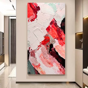 MHD手绘油画红色轻奢抽象画沙发大厅艺术客厅装饰画玄关沙发挂画