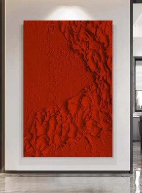 MHD手绘油画现代轻奢入户玄关装饰画红色抽象艺术背景画客厅挂画
