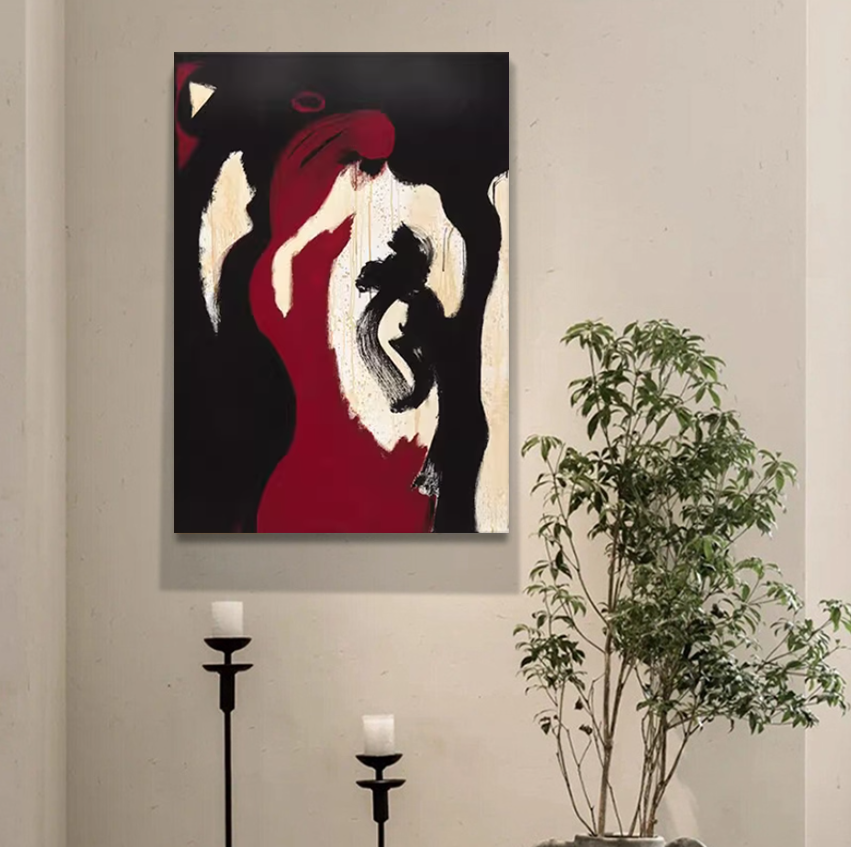 MHD手绘油画《绯霞垂影》方形抽象晚霞艺术画玄关走廊尽头装饰画图片