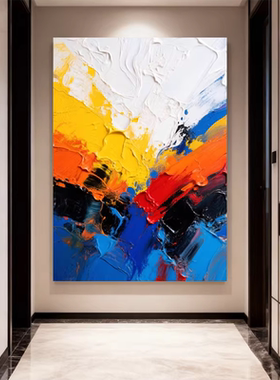 MHD手绘油画《暖澜》简约客厅抽象画玄关肌理挂画蓝色大厅装饰画