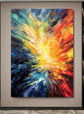 MHD纯手绘油画沙发客厅肌理简高级抽象装饰画蓝色缤纷玄关走廊画