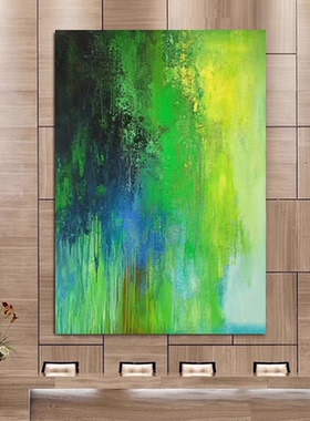 MHD手绘油画《绿澜》肌理抽象绿色艺术感客厅玄关背景墙装饰油画