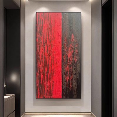 MHD手绘油画《发财致富》横板红色竖版走廊设计师推荐玄关装饰画