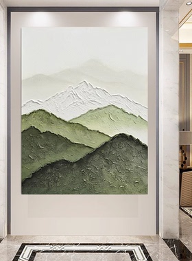 MHD现代纯手绘油画绿色沙发设计抽象过道走廊玄关肌理客厅装饰画