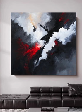 MHD纯手绘油画黑色画沙发正方形沙发客厅餐厅设计抽象餐厅装饰画