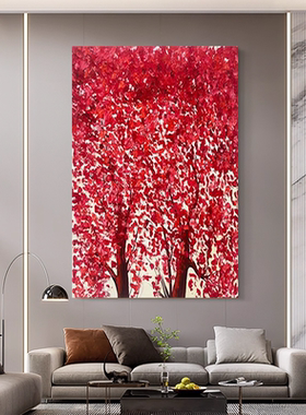 MHD纯手绘油画《发财树》抽象红色过道走廊玄关肌理画客厅装饰画