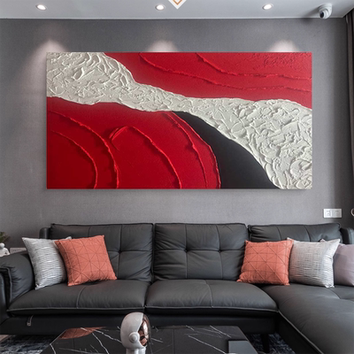 MHD手绘油画红色设计师配家装客厅玄关油画抽象画横板砂岩肌理画