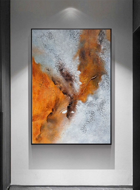 MHD手绘油画橙色沙发油画艺术肌理轻奢沙发家装设计师推荐装饰画