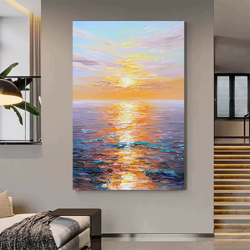 MHD纯手绘油画抽象肌理玄关客厅沙发落地画现代风景背有靠山油画
