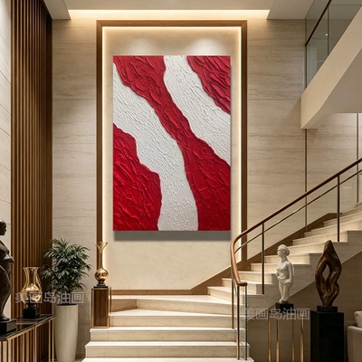 现代手绘油画《万事顺意》红色质感沙发抽象肌理装饰画高级大厅画