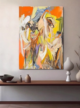 MHD手绘油画《心潮》现代简约沙发橙黄色彩色鲜艳壁画客厅装饰画