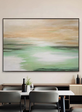 MHD手绘油画《绿波梦影》绿色极简主卧床头画餐厅沙发大厅装饰画