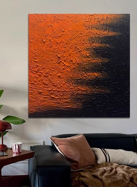 MHD原创手绘油画《金运辉煌》沙发抽象正方形餐厅肌理画橙色油画