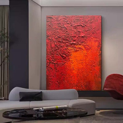 MHD手绘油画肌理《福气满满》红色抽象玄关装饰沙发门店酒店油画