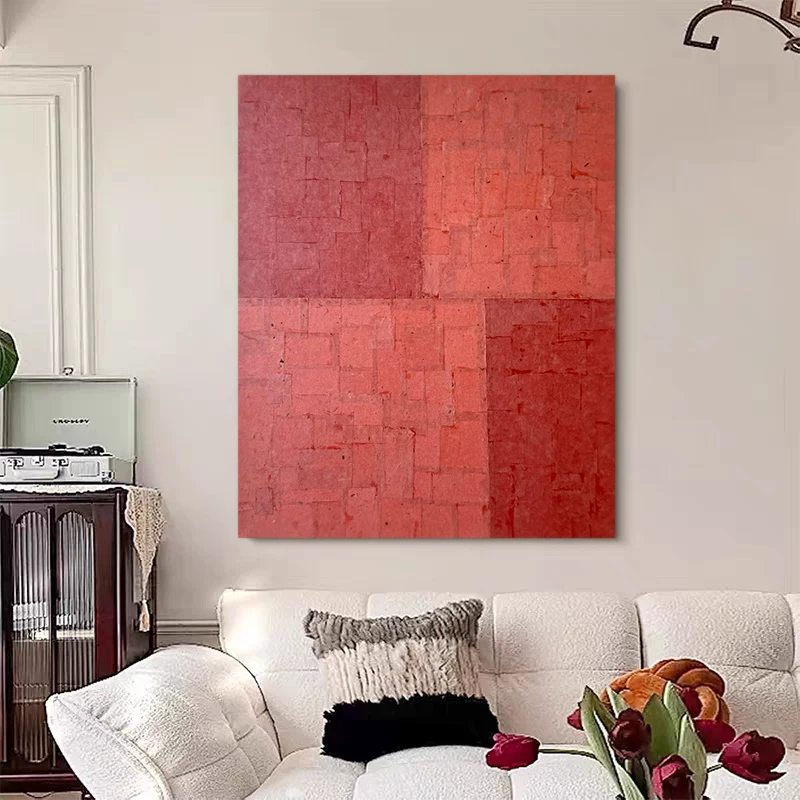 MHD手绘油画抽象肌理油画立体客厅装饰画红色轻奢简约玄关餐厅画图片
