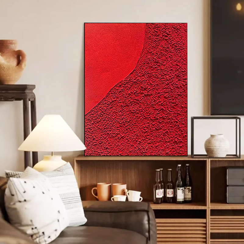 MHD手绘油画《红色光辉》客厅抽象玄关装饰画红色喜庆乔迁装饰画