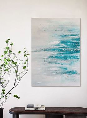 MHD手绘油画《湛蓝》客厅抽象挂画蓝色海景沙发简约装饰画设计画