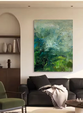 MHD玄关手绘油画绿色抽象肌理走廊感客厅沙发酒店装饰画卧室挂画