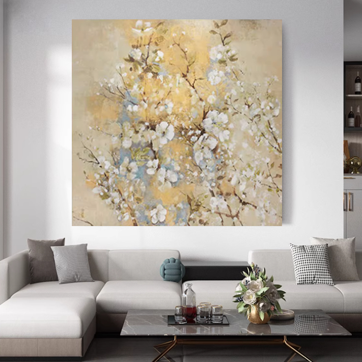 MHD手绘油画简约美式轻奢立体花卉装饰画玄关画餐厅走廊挂画定制图片