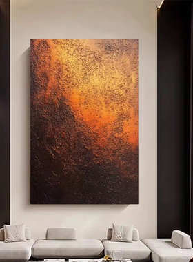 MHD纯手绘油画肌理沙发橙色抽象高级感客厅玄关现代高端装饰挂画