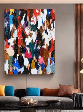 MHD手绘油画《彩韵盈祥》客厅落地抽象画玄关挂画简约红色装饰画