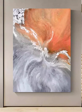 MHD橙色画现代肌理客厅手绘油画沙发设计抽象过道走廊玄关装饰画