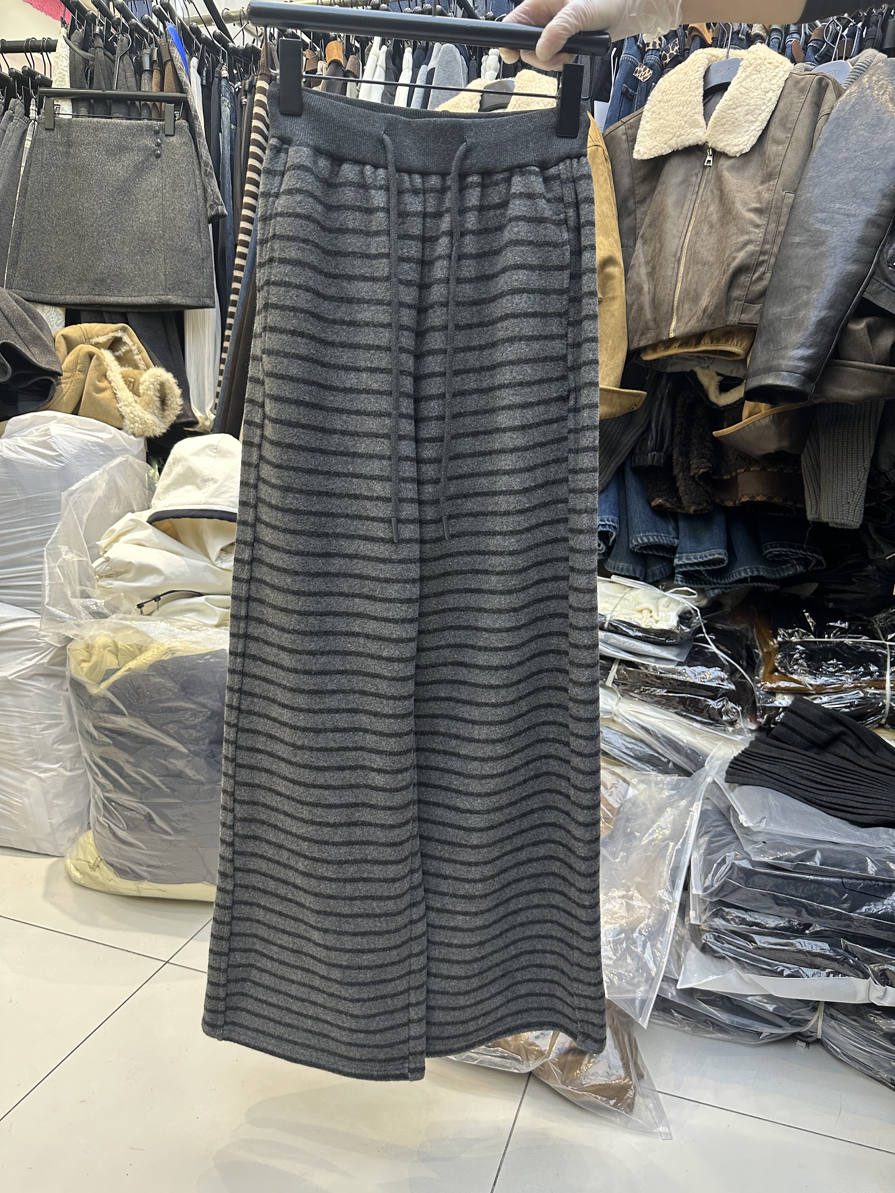 CJY程锦洋1166正品复合儿松紧腰条纹裤女2025冬季新百搭舒适通勤