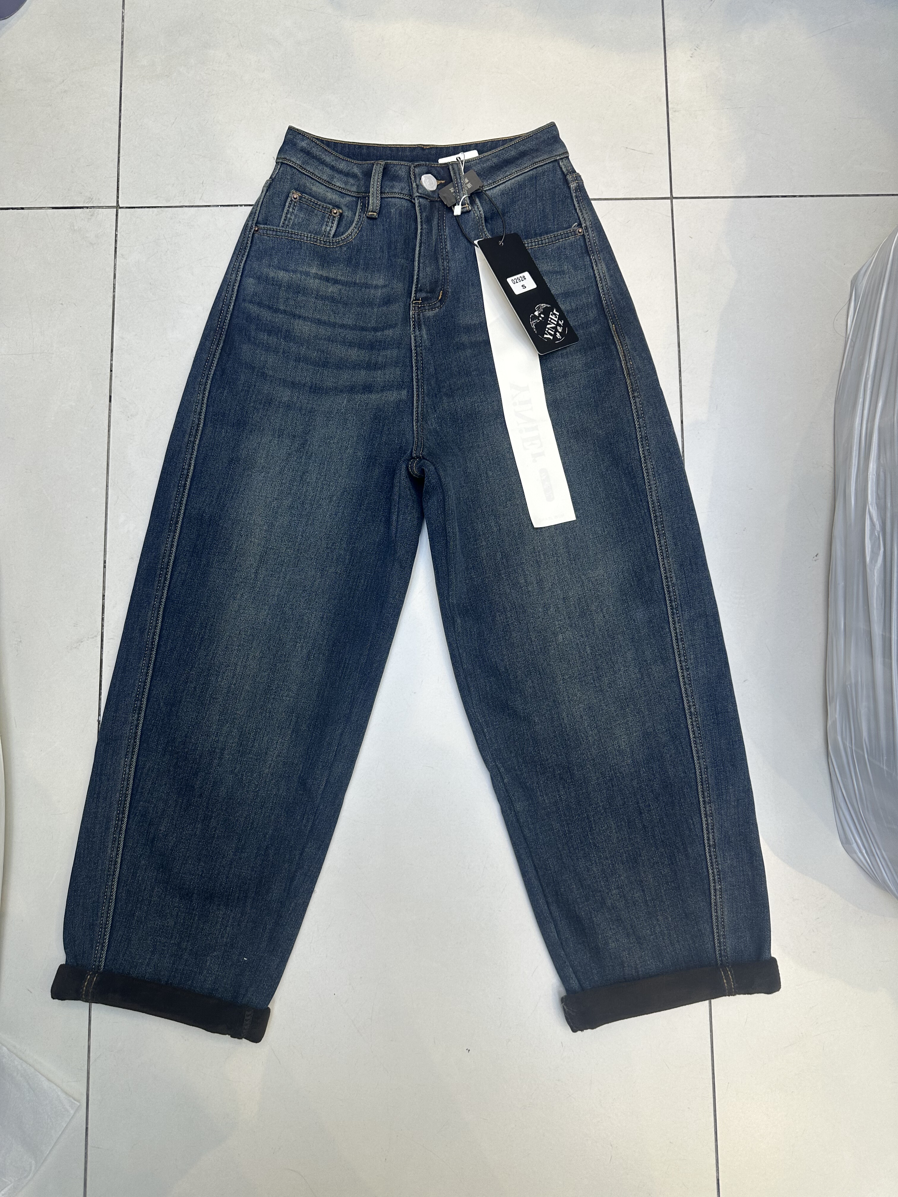 伊妮儿0292正品复合绒老爹裤女2025冬季新款百搭舒适显瘦洋气胖mm