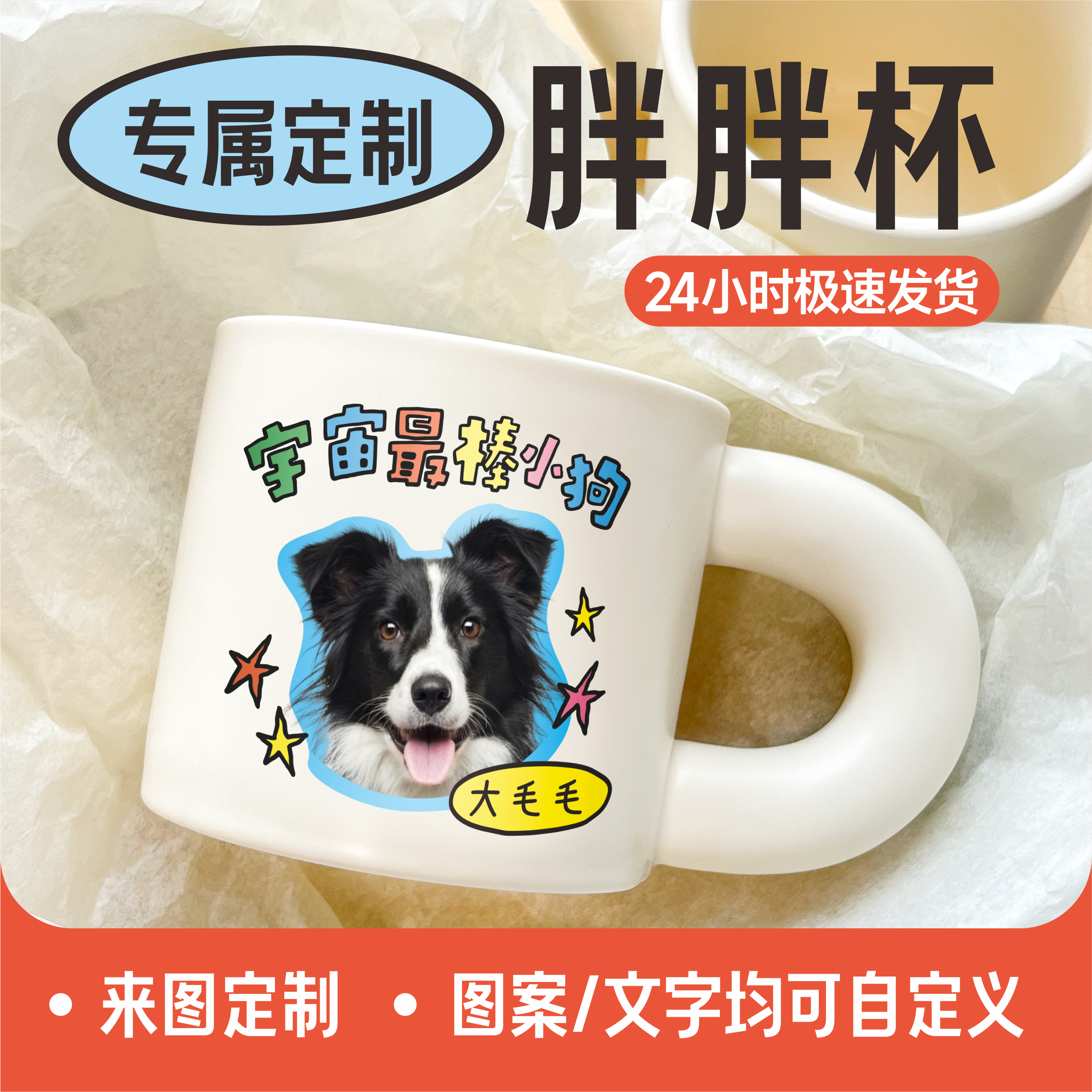 马克杯定制胖胖杯宠物猫狗儿童画照片生日公司logo毕业纪念礼物