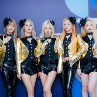 gidle同款nxde打歌服女团风kpop韩舞爵士表演服舞台金色heels套装