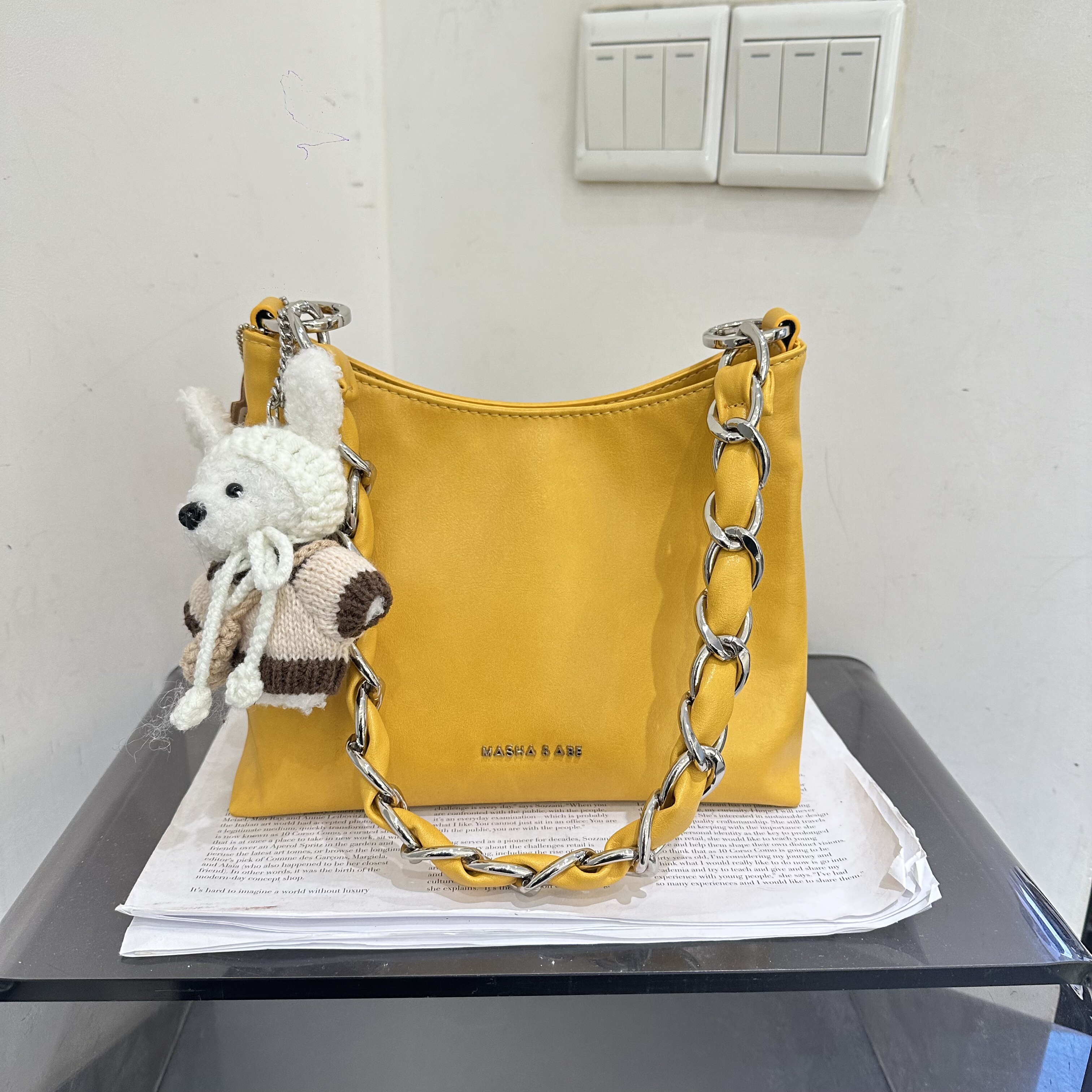 玛莎爱贝儿新款复古休闲慵懒风软皮链条子母包斜挎女包纯色简约包