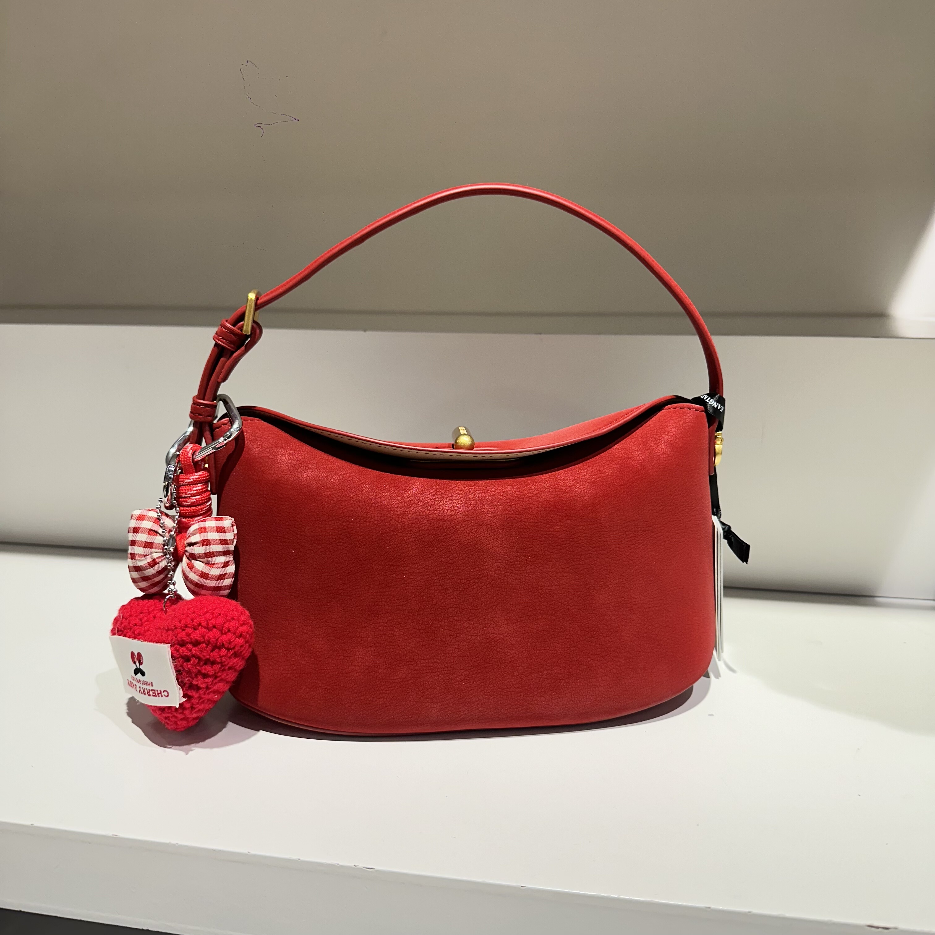 康康家新款复古红色手提新娘包韩版子母包休闲慵懒风软皮锁扣枕头