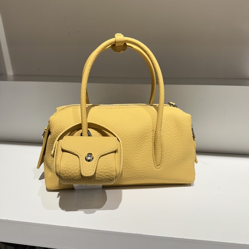 康康家新款荔枝纹复古休闲慵懒风软皮手提保龄球包单肩斜挎女包