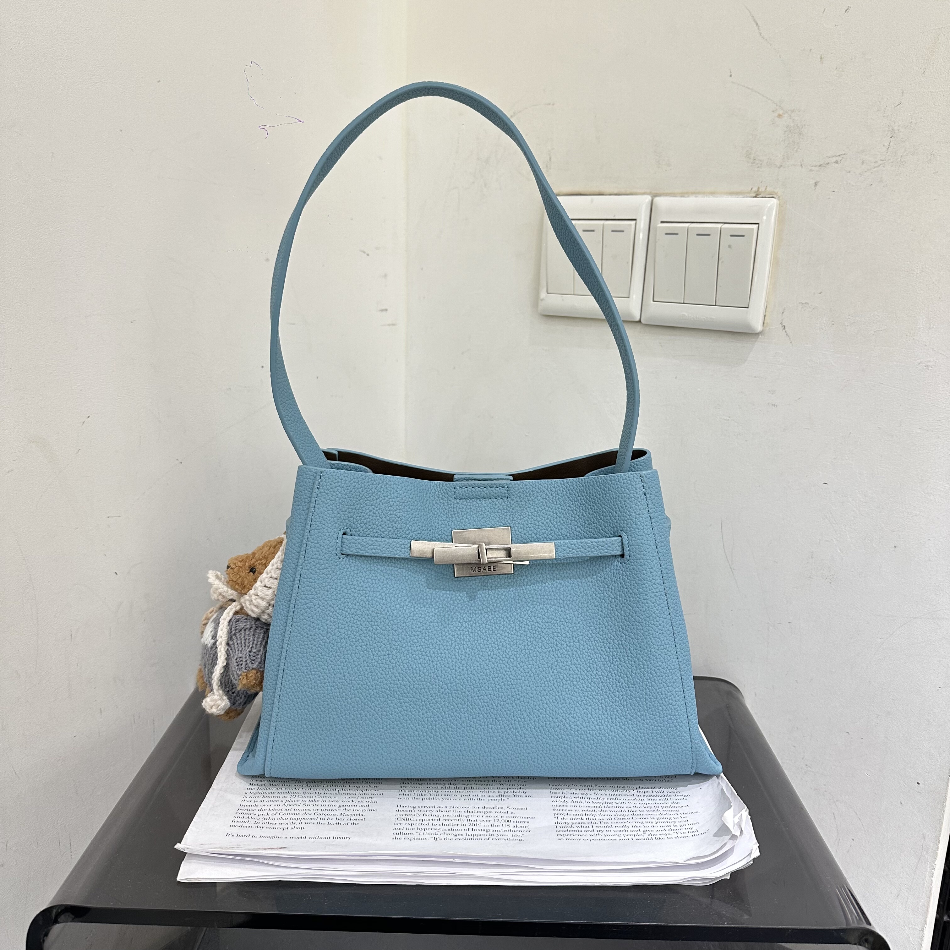 玛莎爱贝儿新款复古休闲慵懒风软皮手提子母包单肩斜挎女包纯色包