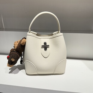 康康家新款复古休闲荔枝纹手提水桶包包实用时尚简约斜挎百搭包女