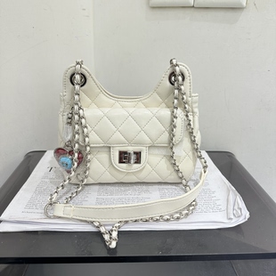 小d家新款时尚菱格链条单肩腋下月牙包包小众潮时尚休闲斜挎女包