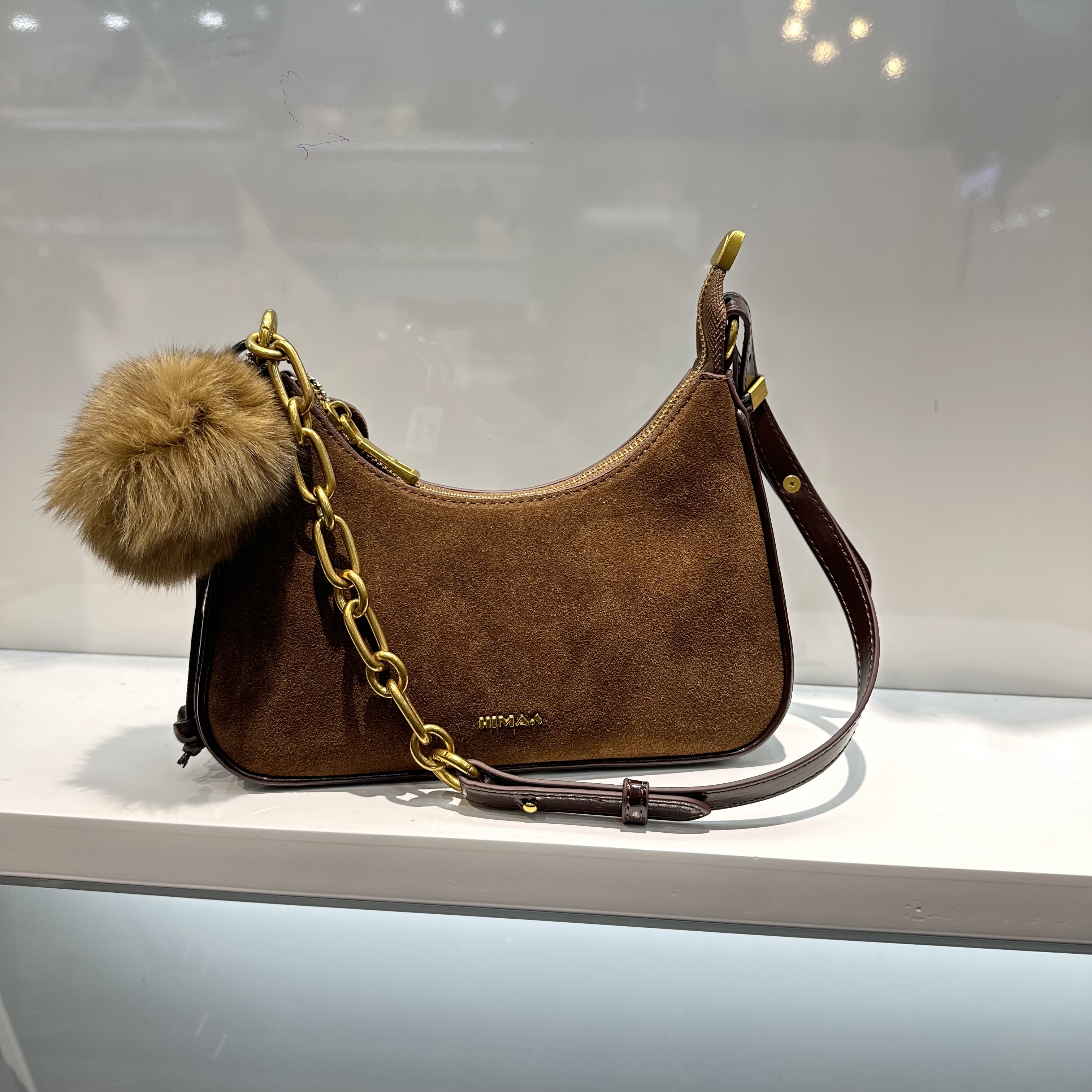 2025秋冬上新磨砂真皮月牙包包链条单肩腋下女包休闲韩版时尚斜跨