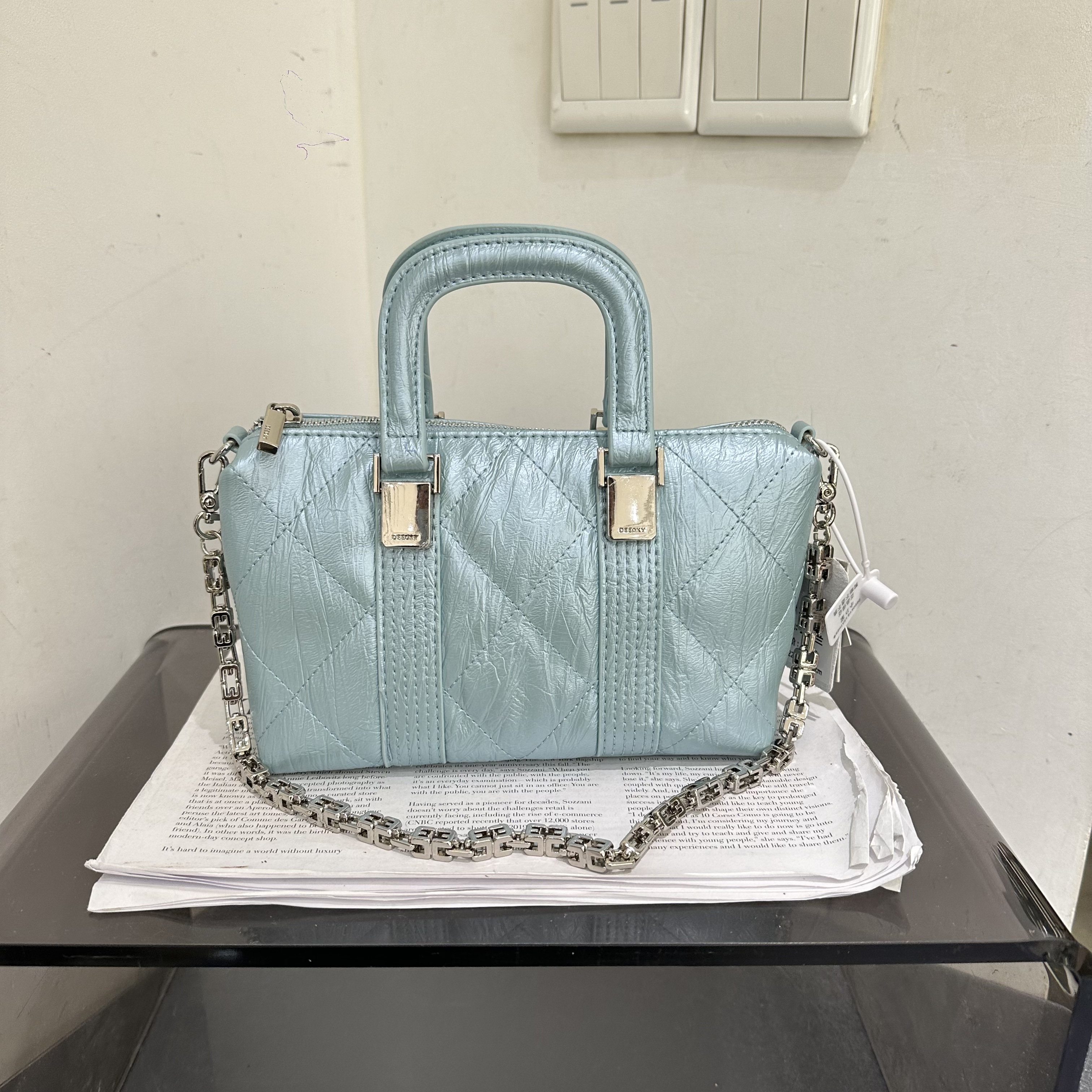 小d家新款时尚菱格链条手提包百搭饺子斜挎包休闲女包简约单肩包