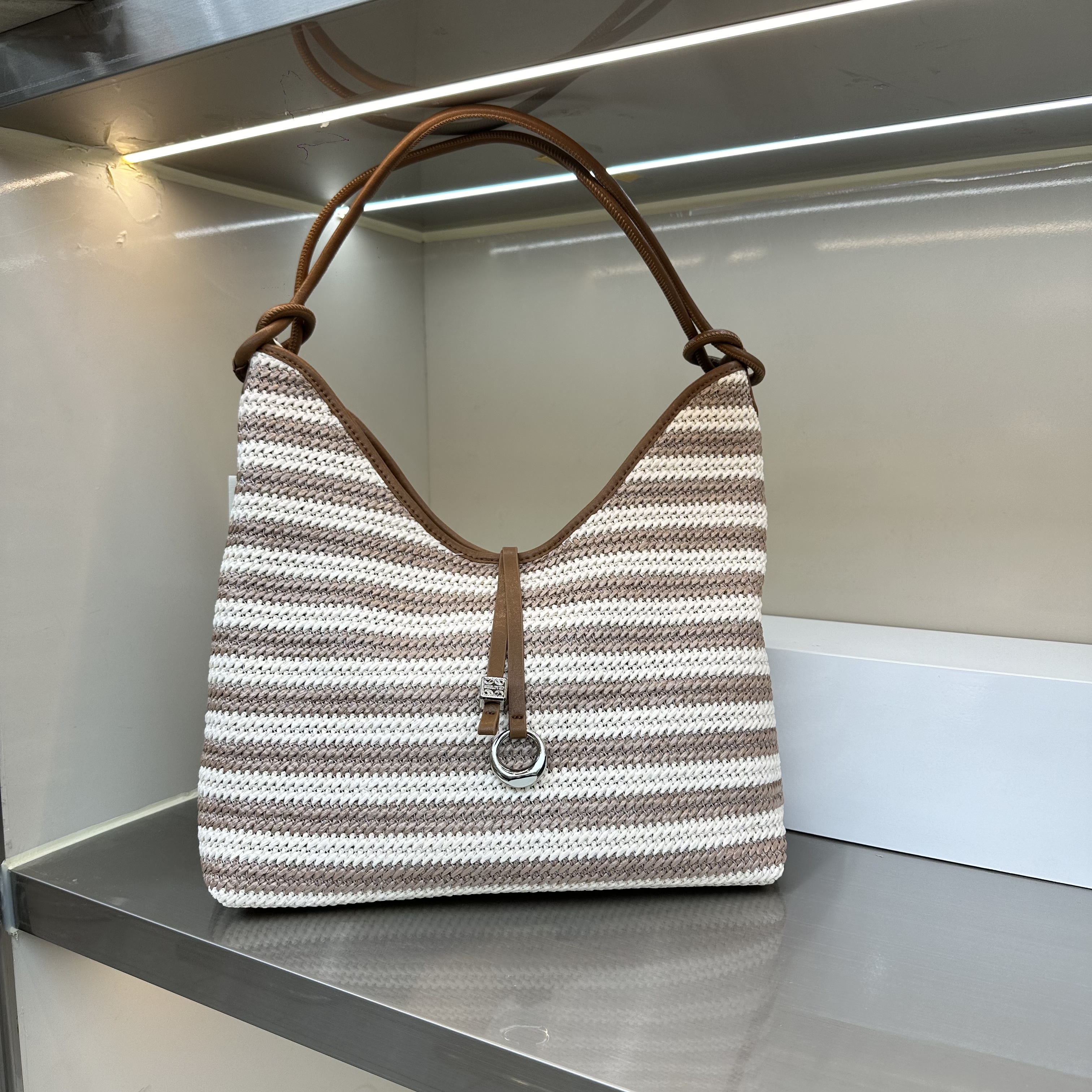 新款时尚撞色条纹草编单肩腋下包子母百搭休闲洋气小众潮流大容量