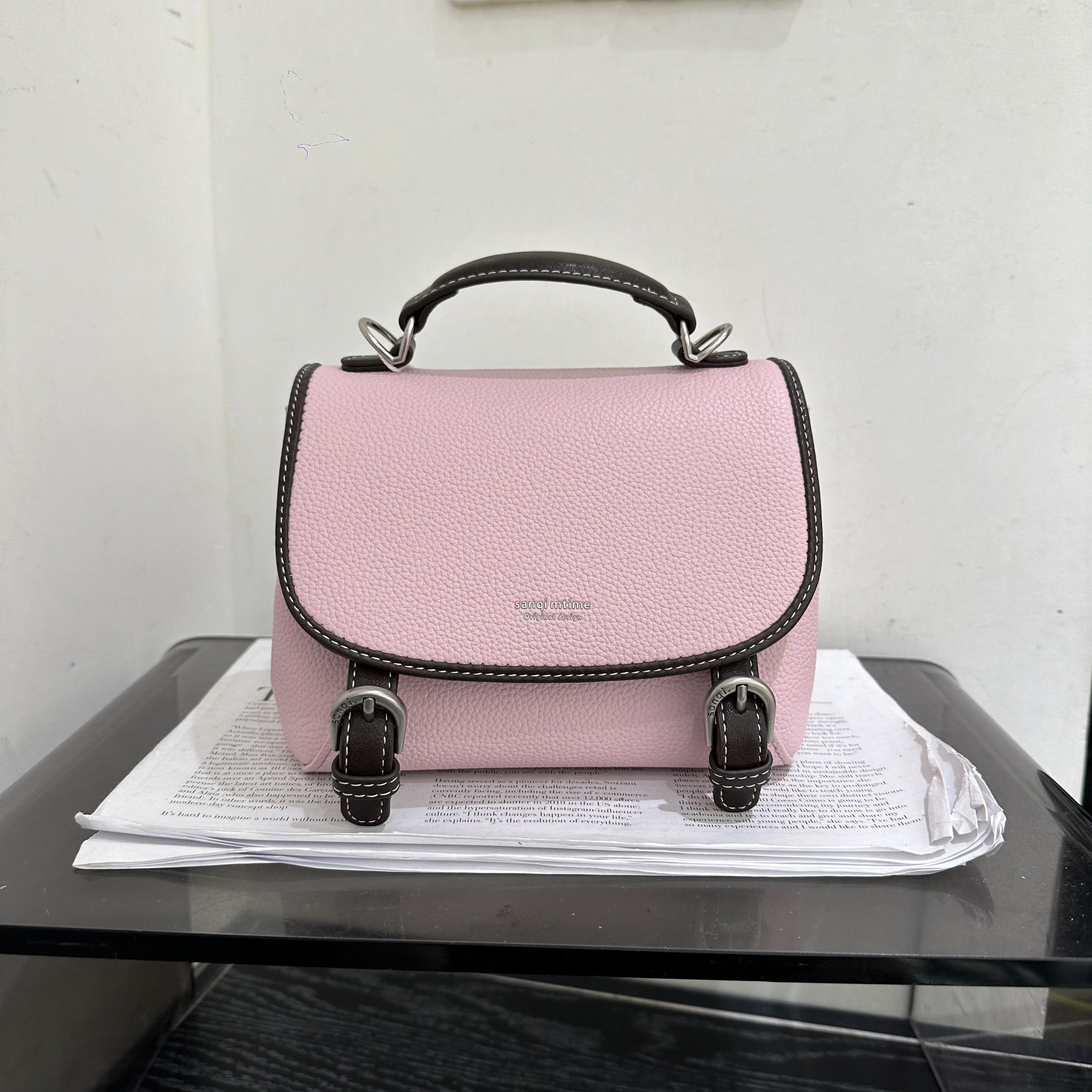 小叁七新款时尚撞色翻盖学院风双肩背包手提斜挎女包时髦百搭休闲